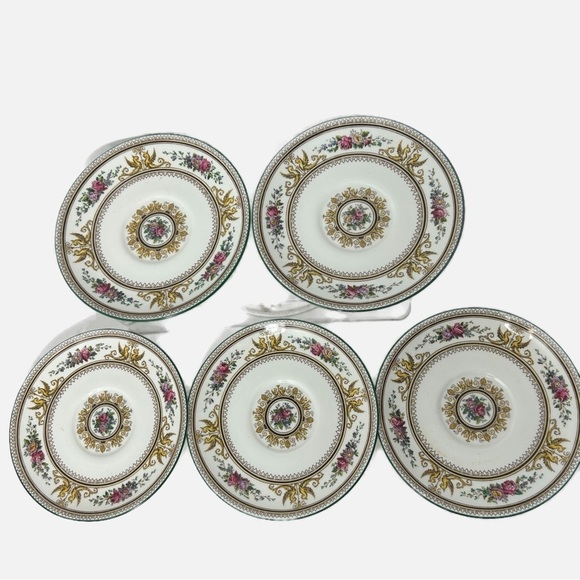 Wedgewood England Porcelain Teacup Dessert Saucers Set of 5 Floral 6.5”